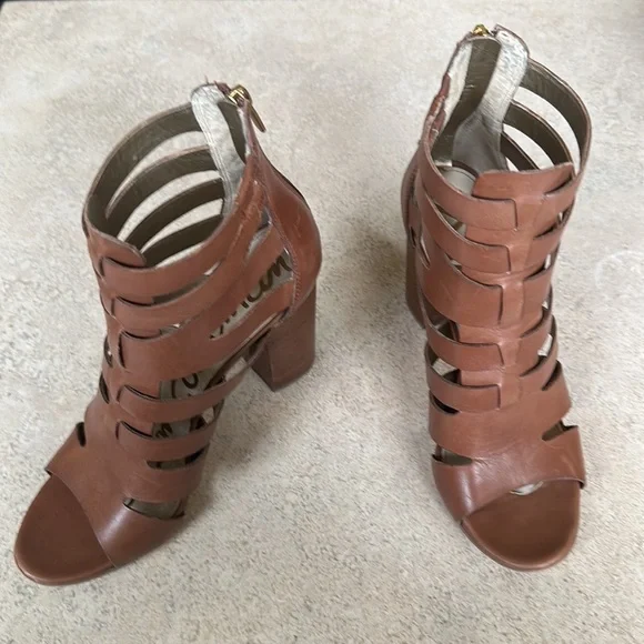 Sam Edelman strappy chestnut leather gladiator heeled sandal 9 1/2 Yazmine - Picture 4 of 8